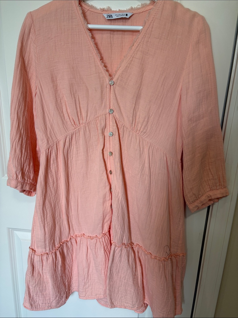Zara Peach-Pink Tiered Button Tunic
